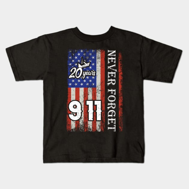 Never Forget 911 20th Anniversary Patriot Day USA Flag Kids T-Shirt by Charaf Eddine